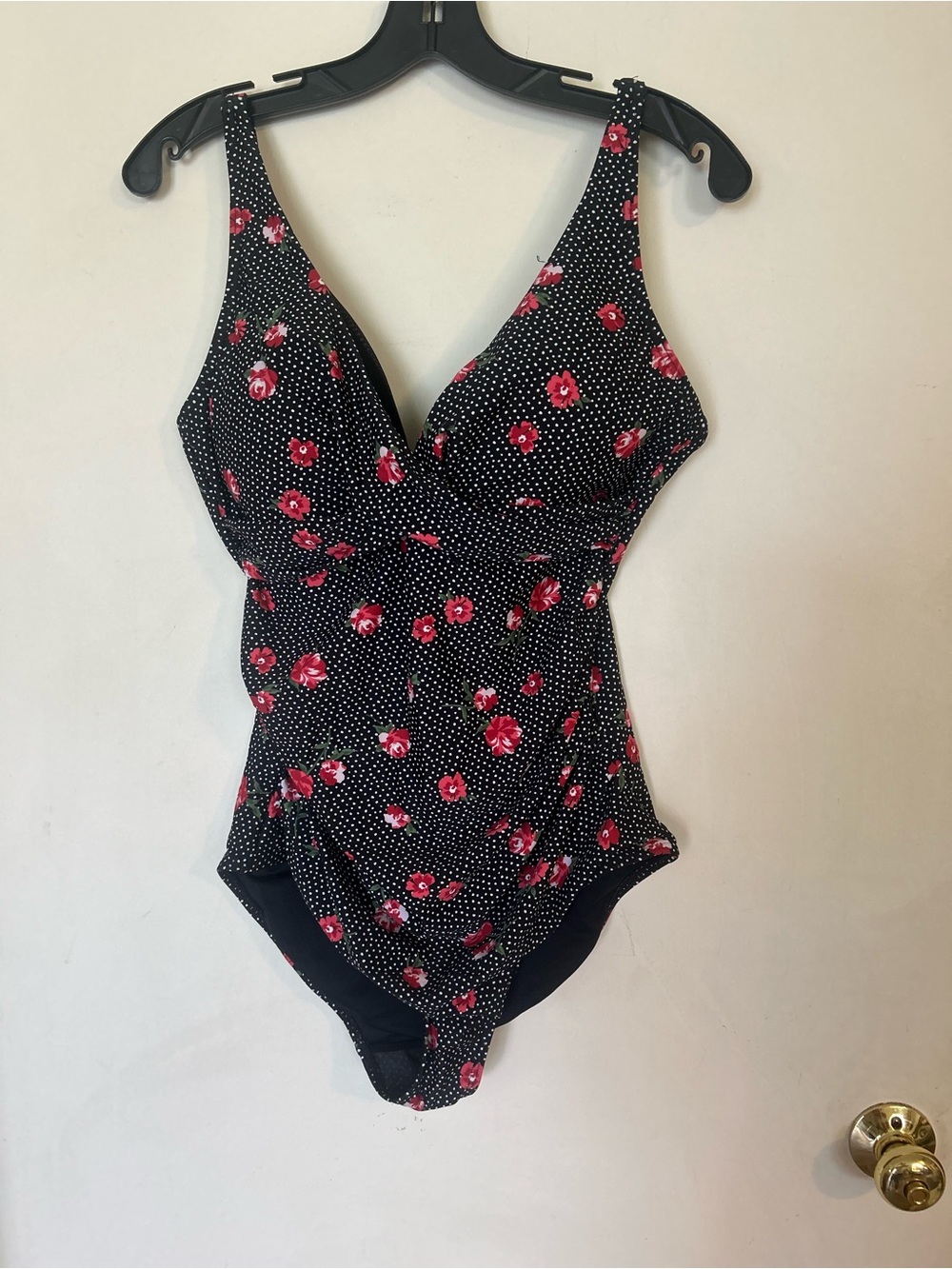 Nip Tuck Size 10 Black PolkaDot & Floral One-Piece Swimsuit